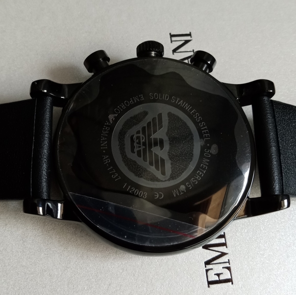 SOLD - Emporio Armani AR1737 Black Dial Black PVD Steel Unisex Chronograph Watch - Picture 7 of 14
